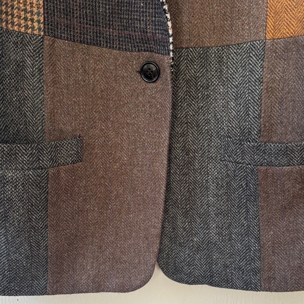 VTG International Scene Women's Brown Gray Patchwork Wool Blazer Jacket 13/14 - Picture 3 of 14